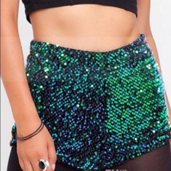 high waisted green sequin shorts
